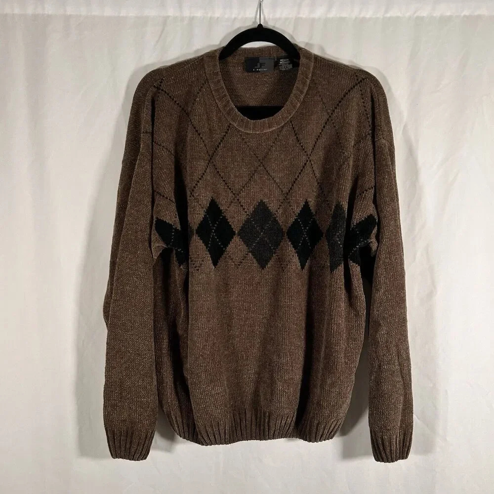 J Ferrar Sweater Men's Medium Brown Crew Neck Long Sleeve Knit Pullover